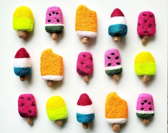 Felt Popsicles Play Food Set / Nostalgic Ice Pops Loose Parts for Sensory Play Mud Kitchens Garlands Summer Baby Shower Party Decor Favors