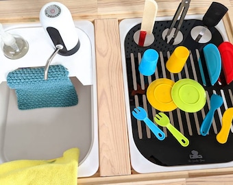 Juego de fregadero de juguete Flisat con bomba de agua y escurridor / Contenedor sensorial Trofast: truco de cocina funcional / Kit de juego dramático con lavabo y contenedor sensorial