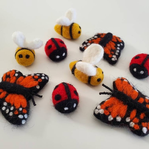 Punaises en feutre / Papillon en feutre / Abeille en feutre / Coccinelle en feutre / Corbeille sensorielle de jardin / Insectes / Corbeille sensorielle à punaises / Sac d'insectes / Punaises Montessori / Abeille