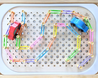 Flisat Peg Board with Multi Size Holes INCLUDES Pegs and Elastics / Geoboard STEM Activities Play Set / Trofast Sensory Bin Pegboard Set