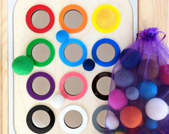 Flisat Color Sorting Insert / BIG Ball Drop Colour Sort Trofast Topper / Felt Pom Pom Push Sensory Bin Lid / Rainbow Colors Montessori Game