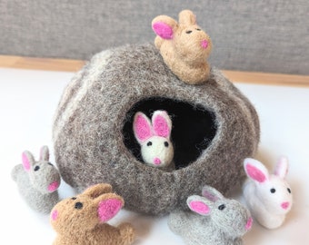 Felt Cave / Felt Burrow / Bunny Burrow / Cave House / Montessori Cave / Sensory Bin Cave / Object Permanence Toy for Toddler / Felt Cave Toy