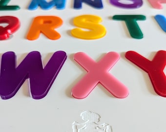 Flisat Uppercase Alphabet Puzzle & Letter Tracing Insert / Flisat ABC Alphabet Play Set / Montessori Rainbow Acrylic Alphabet Loose Parts
