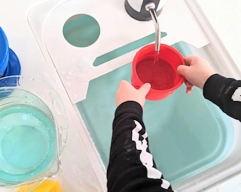 Lavabo de juguete Flisat con grifo de bomba de agua recargable / Caja de almacenamiento Trofast Lavabo de juguete funcional / Lavabo de cocina de barro y grifo de agua