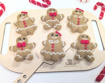 Galletas de jengibre de fieltro para niño y niña / Personajes de jengibre de lana de fieltro con aguja / Piezas sueltas para guirnaldas, manualidades y decoración navideña