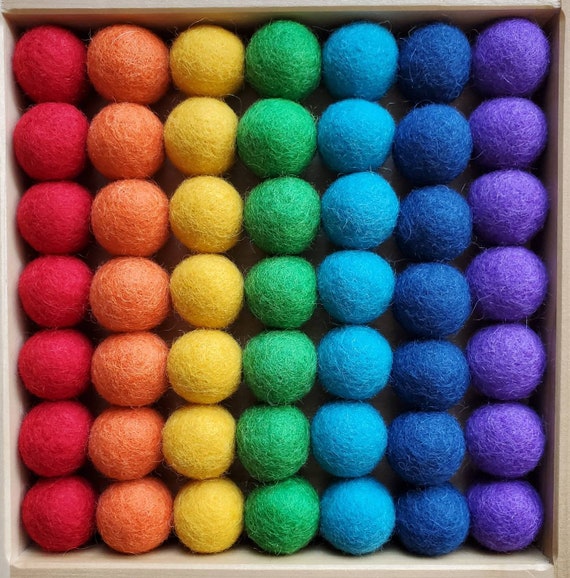 Pack of 15 Wool Felt Balls, 1 Inch, Felt Pom Poms, Wool Balls, Rainbow  Colors, Montessori Sorting Toy, Kids Crafts, Preschool Sensory Bins 