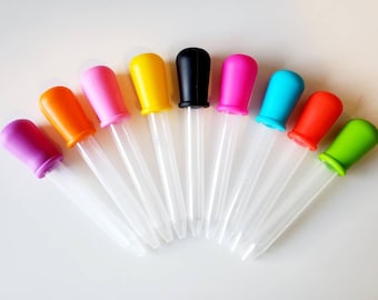 Silicone Dropper Sensory Tool / Kids Science Pipettes / Montessori Tools for Science Potion Play / Sensory Bin Tools / 5 mL Liquid Droppers
