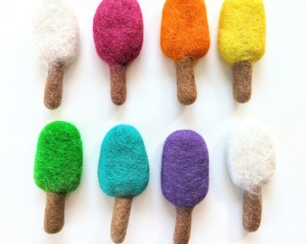 Felt Popsicles Play Food Rainbow Flavors / Ice Pops Loose Parts for Sensory Bin Crafts Garland Ornaments / Needle Felt Wool Ice Cream Toys