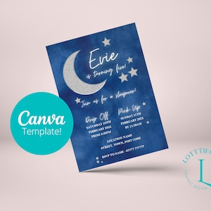 PERSONALISED A6 Sleepover Moon and Stars Birthday Invitation DIGITAL DOWNLOAD, Birthday Invite, Girls Personalised Birthday Invitation