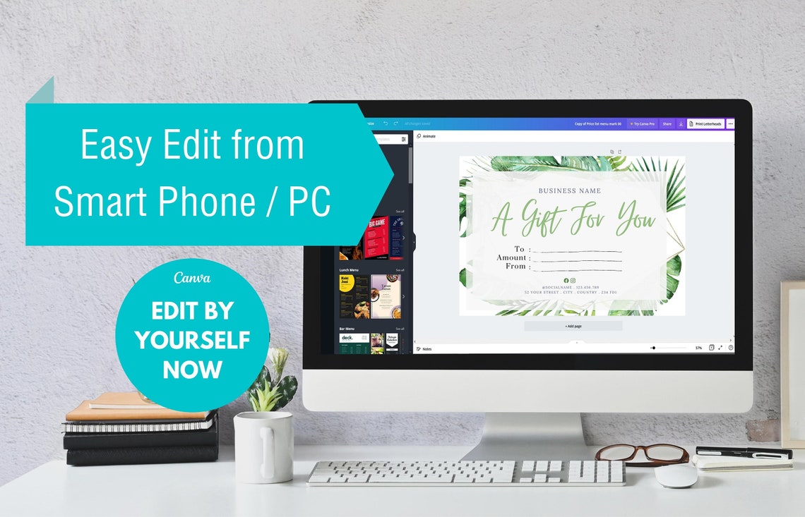 Editable Minimalist Jungle Gift Card Last Minutes Thank You Etsy