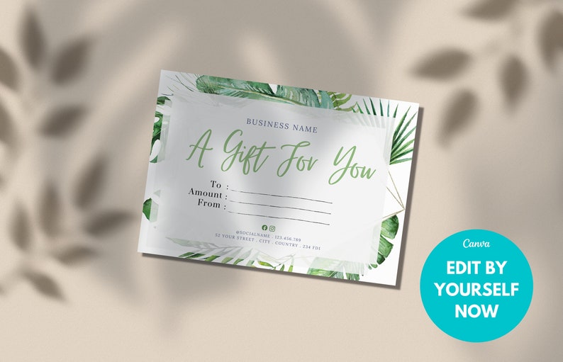 Editable Minimalist Jungle Gift Card Last Minutes Thank You Etsy