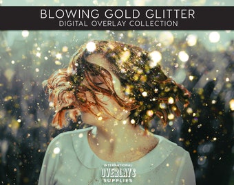 BLOWING GOLD GLITTER Photoshop Overlays, Glitter dust overlay, Glitter overlay, Sparkle Overlays, Gold Glitter bokeh, Blowing bokeh