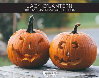 May include: Two carved jack-o'-lanterns with different facial expressions sit on a wooden surface. The pumpkins are orange and have been carved with traditional Halloween faces. The background is blurred and out of focus.