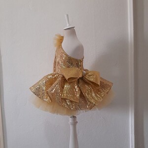 Golden girl dress, Shiny, Elegant dress, Baby girl dress, princess baby dress, Christening girl dress, Baby, Birthday dress, Christmas dress