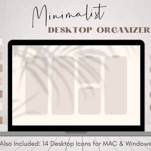 Organizador de escritorio minimalista beige con 14 iconos (descarga digital)