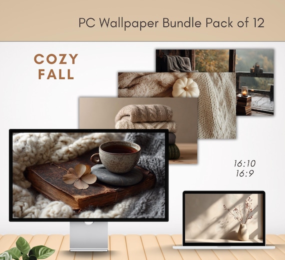 12 Cozy Fall Desktop Wallpaper Bundle for Macbook and Windows, Neutral Autumn Aesthetic Wallpapers, Cozy Landscape, Minimalist, Neutral Fall