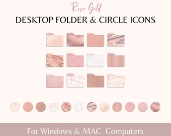 24 Rose Gold Desktop Icons for MACBOOK and WINDOWS, Circle and Folder PC Icons for Mac and Windows, Rose Gold Mac Pc Icons, Digital Download
