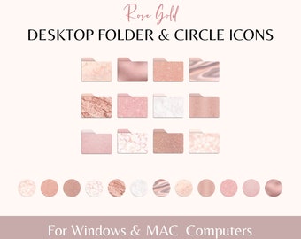 Rose Gold Desktop Icons, Circle and Folder Styles (Digital Download)