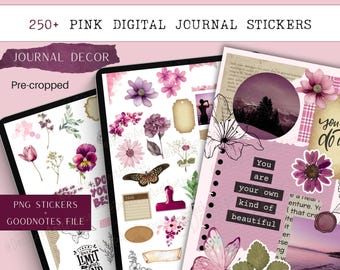 Pink Digital Journal Stickers | Pre-cropped Goodnotes stickers | Bullet Journaling kit | Stickers for iPad, Notability, Vintage Aesthetic