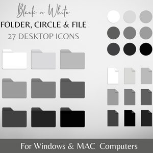 27 個の白黒デスクトップ フォルダ アイコン (MACBOOK および WINDOWS コンピュータ用)、黒い円、フォルダ、PC 用ファイル アイコン、デジタル ダウンロード、Mac アイコン