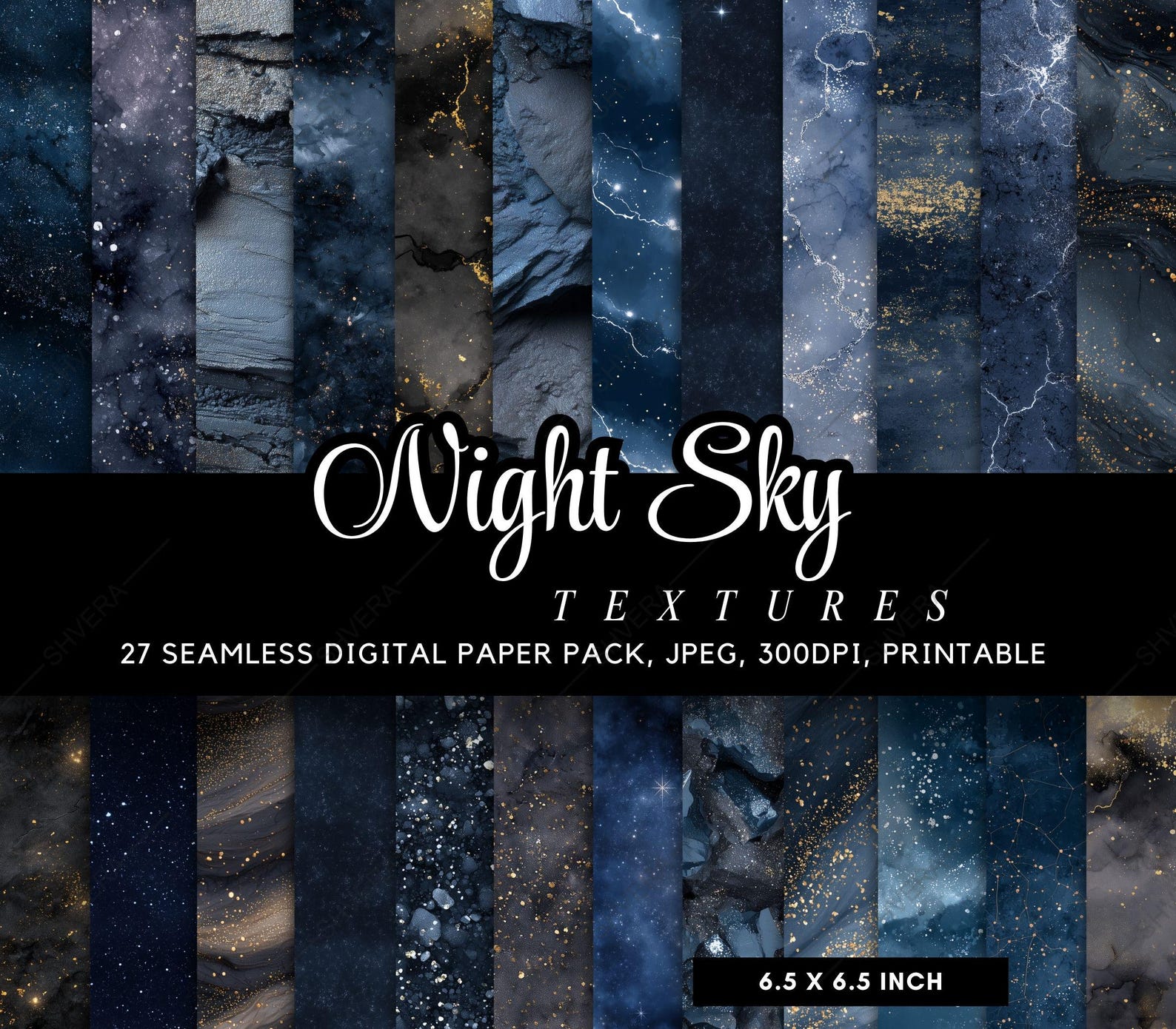 27 Seamless Night Sky Digital Paper Bundle, Celestial Galaxy Textures ...