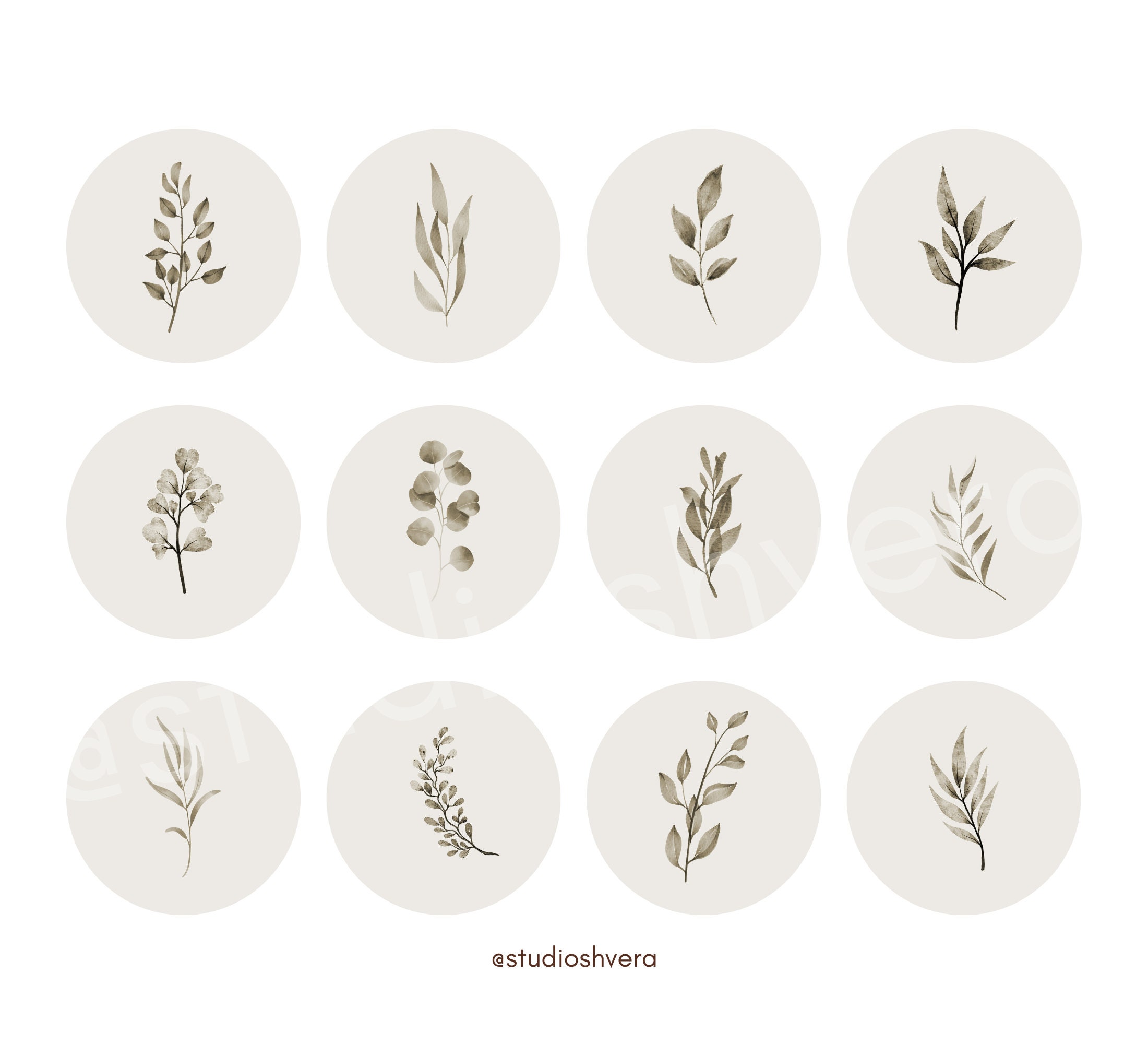 24 Botanical Instagram Icons Neutral Aesthetic Wildflower | Etsy India