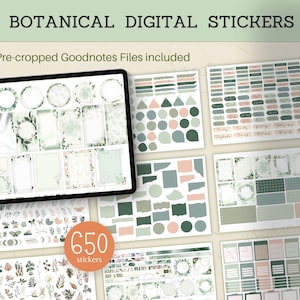 650 adesivi digitali botanici BUNDLE, adesivi Goodnotes pre-ritagliati, adesivi per pianificatore digitale vegetale, diario, adesivi digitali verdi