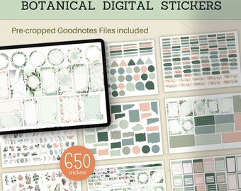 650 Botanical Digital Stickers BUNDLE, Pre-cropped Goodnotes Stickers, Plant Digital Planner Stickers, Journal, Green Digital Stickers