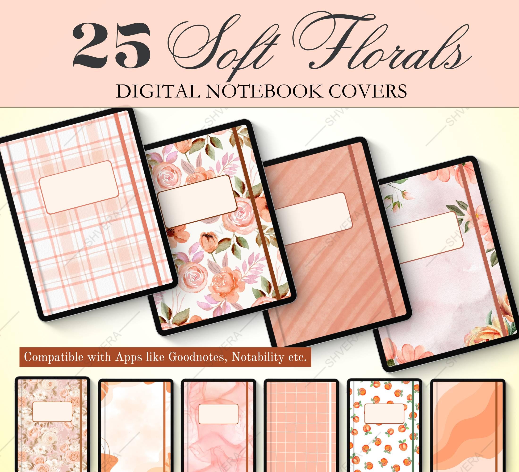 25 Soft Florals Goodnotes Covers, Digital Notebook Covers, Pink ...