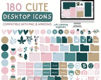 180 Desktop Folder Icons with Free Desktop Organizers for Mac, Windows | Cute PC Icons | Floral Desktop Aesthetic | Desktop Folder Download
