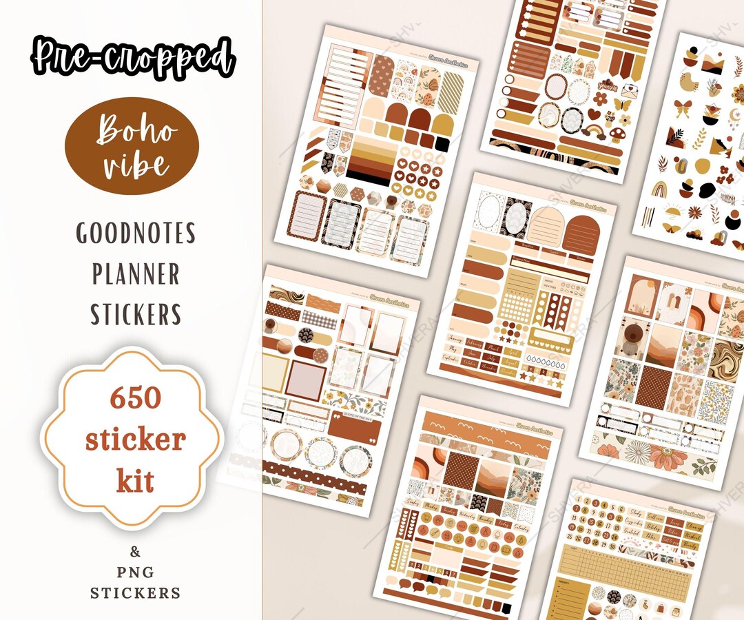 Buy 650 Boho Vibe Digital Stickers Bundle for Goodnotes, PNG Stickers ...