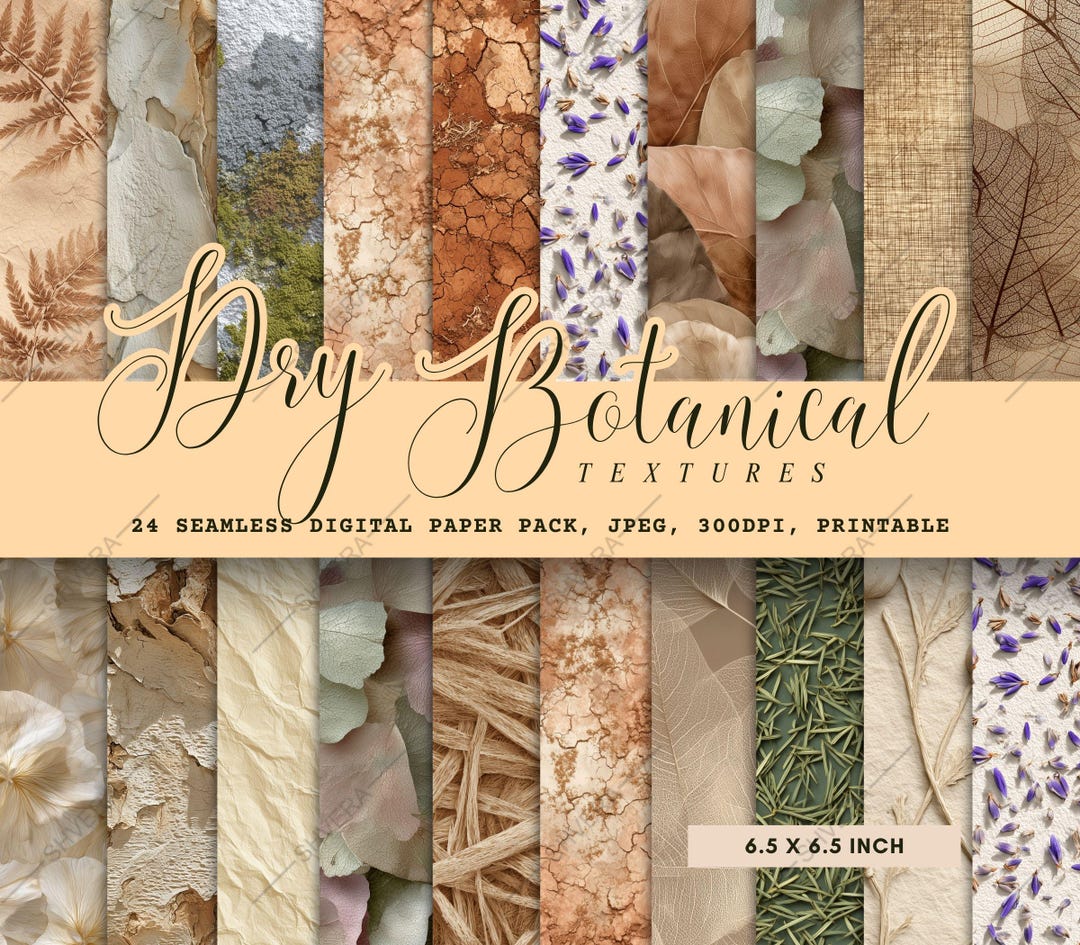 24 Seamless Dry Botanical Digital Paper Pack, Neutral Earth Tone ...