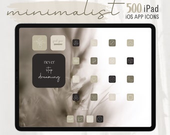 500 iPad Minimalist iOS App Icons Pack | Modern Aesthetic App Icons | 12 Wallpapers, 38 Widget Covers | iPad Home screen | iOS 15 | iOS 14