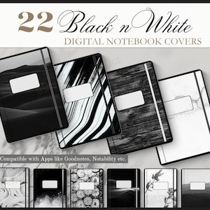 Goodnotes、Notability、Grey Aesthetic用の22種類の白黒デジタルノートカバー | デジタルプランナーカバー、iPad、Mac、Android、デジタル