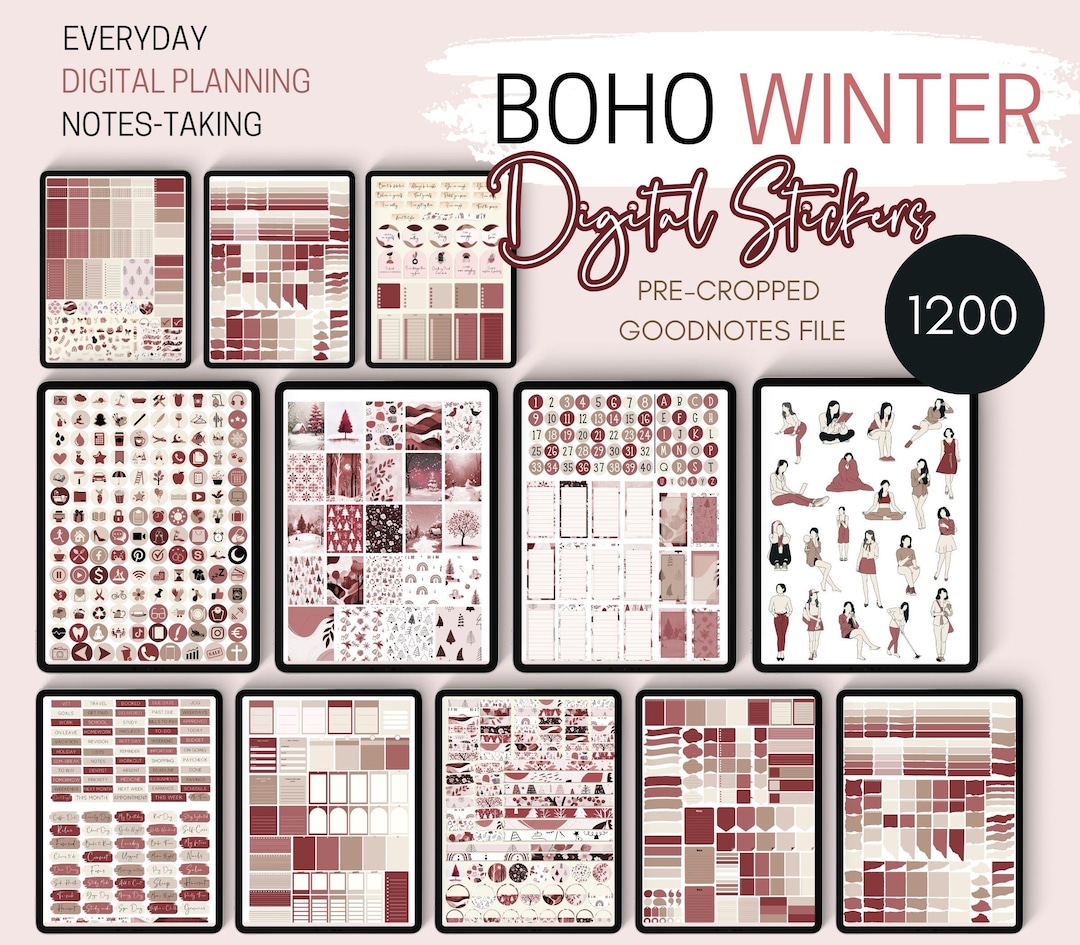 1200 Everyday Boho Winter Digital Stickers Bundle for Goodnotes, PNG ...