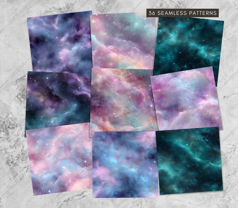 36 Seamless Galaxy Nebula Digital Paper Pack, Space Background Textures ...