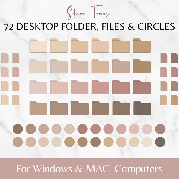 72 Skin Tones Desktop Folder Icons for MAC and WINDOWS | Circle and Folder PC Icons for Mac and Windows, Skin Tone MacBook Desktop Icons