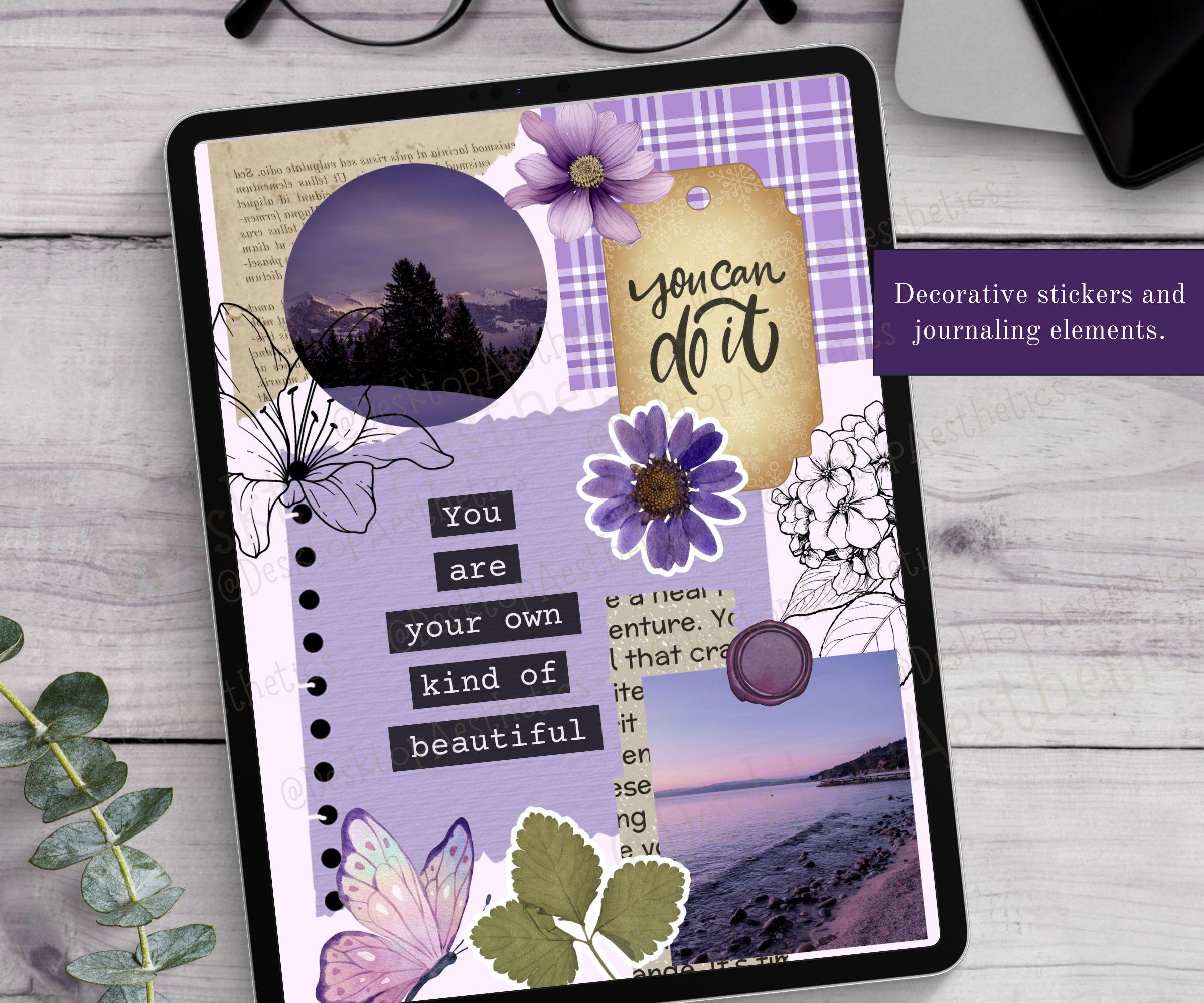 Purple Digital Journal Stickers | Pre-cropped Goodnotes Stickers | Bullet Journaling Kit ...