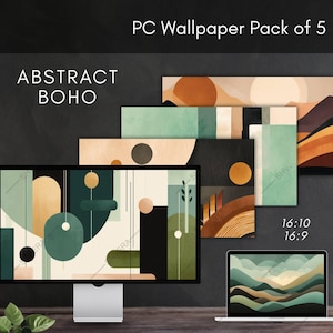 5 Abstract Boho Desktop Wallpapers for Macbook and Windows, Boho Aesthetic Wallpapers, Boho Landscape, Minimalist, Sage, Neutral, PC