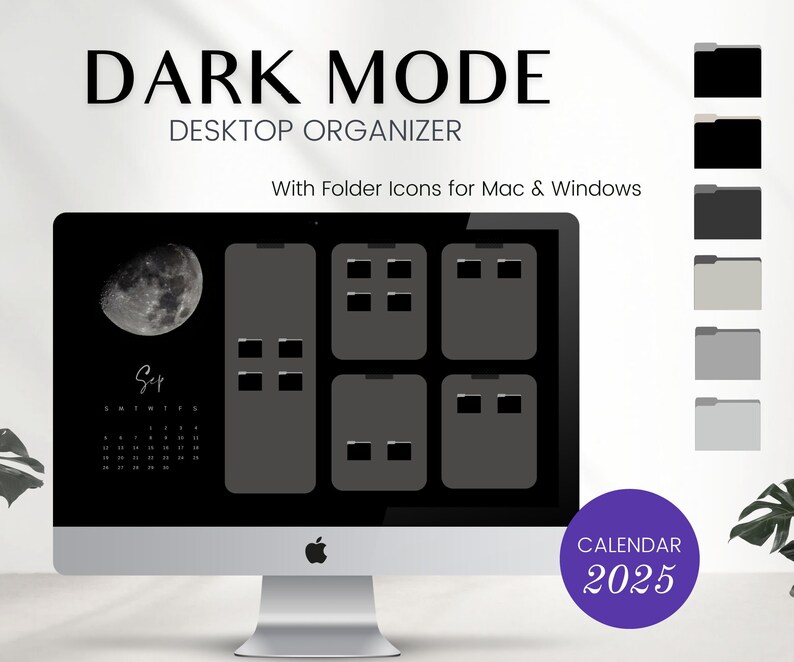 DARK MODE 2025 Desktop Organizer With Calenda 6 Folder Icons Mac