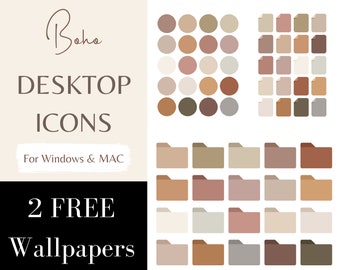 60 BOHO Desktop Folder Icons with 2 Free Wallpaper Organizers for MAC and WINDOWS | Circle, Folder, File Icons | Boho  Computer Icons