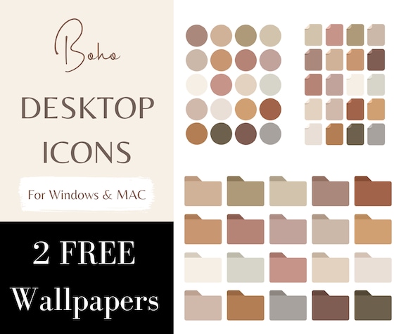 60 Boho Desktop Folder Icons With 2 Free Wallpaper Organizers Etsy Hong Kong