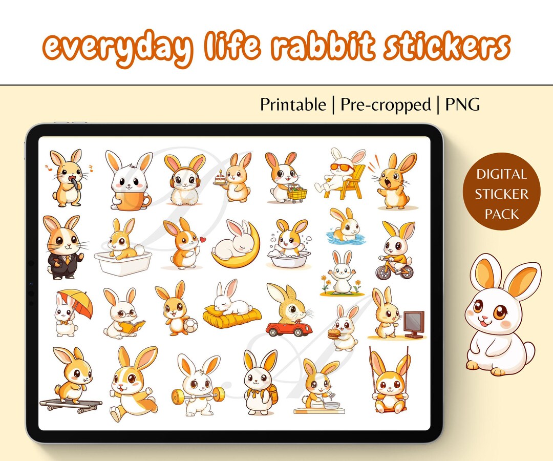 Everyday Life Rabbit Digital Stickers Bundle, Planner, Journal | Rabbit ...