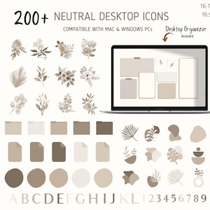 200+ Neutral Desktop Folder Icons for Mac, Windows | Boho Desktop Icons | Watercolor Bunches | Boho Mac Icons  | Neutral Desktop Organizer