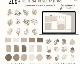 200+ neutrale bureaubladmappictogrammen voor Mac, Windows | Boho-bureaubladpictogrammen | Aquareltrossen | Boho Mac-pictogrammen | Neutrale Desktop Organizer