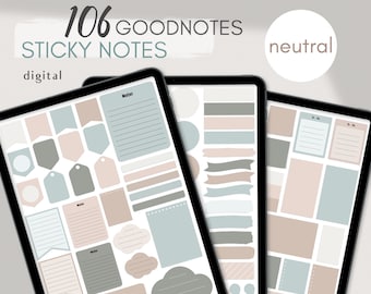 106 Goodnotes Sticky Notes, Pre cropped Neutral Digital Goodnotes Stickers, Digital Planner, Journal, Neutral l Digital Notes | Notability