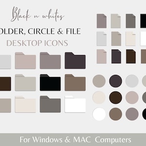 36 個の白黒デスクトップ フォルダ アイコン (MAC および WINDOWS 用)、円形、フォルダ、ファイル アイコン、ミニマリスト デスクトップ 美学、PC 用デジタル ダウンロード