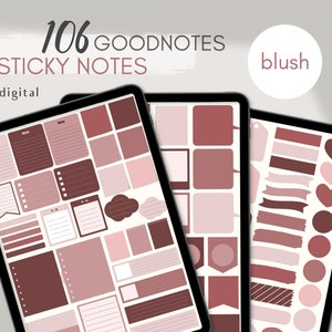 106 Goodnotes Sticky Notes, Blush Pre Cropped Digital Widgets for Notebook, Planner, Journal | Digital Planner Stickers | Notability