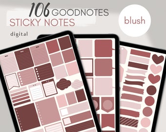 106 Goodnotes Sticky Notes, Blush Pre Cropped Digital Widgets para Notebook, Planner, Journal | Adesivos de planejador digital | Notabilidade