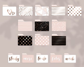 20 Chic Folder Icons for MAC and WINDOWS Computers, Rose Gold Desktop Icons for PC, Digital Download, Cute Mac Icons | Digital Download